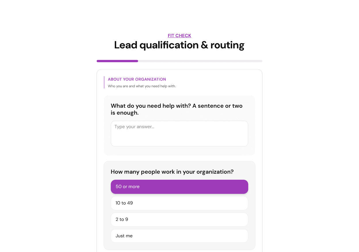 Lead qualification question from the free Lead qualification & routing template