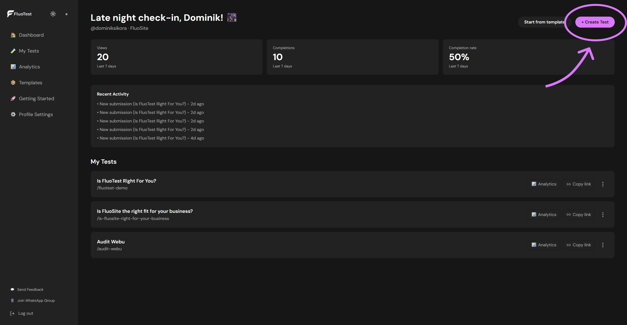 Creating a new quiz in FluoTest