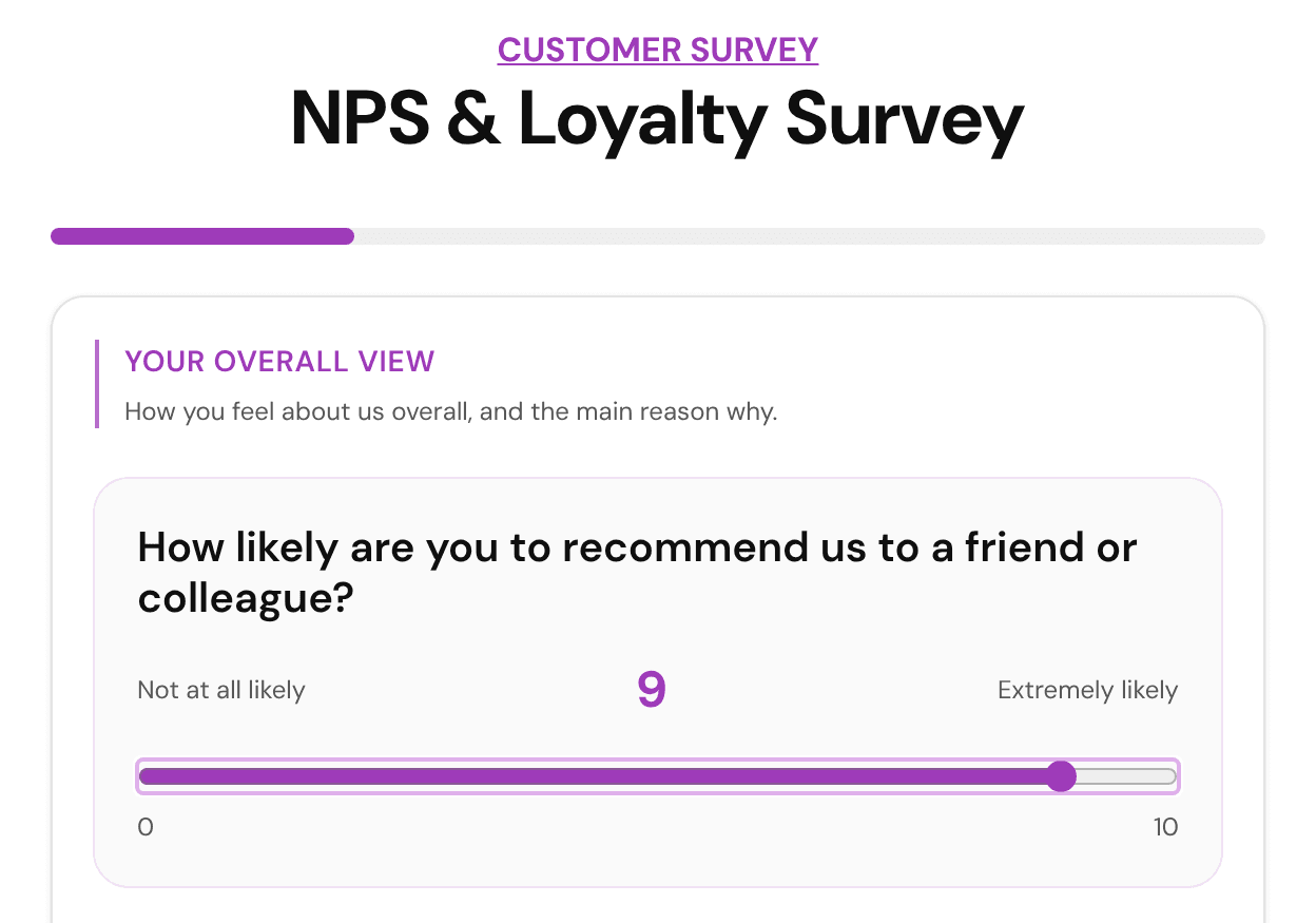 Customer NPS: the 0 to 10 recommend question from the free NPS & Loyalty Survey template