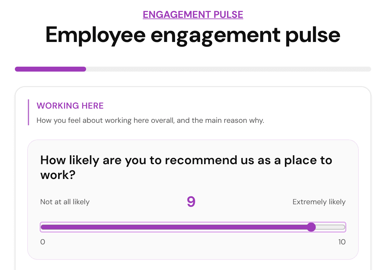 Employee eNPS: the same question aimed at staff, from the free Employee engagement pulse template
