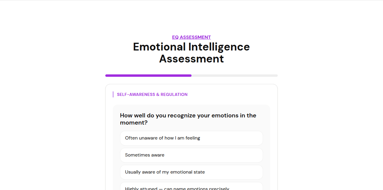 A weighted multiple-choice question from the Emotional Intelligence Assessment, scoring self-awareness and regulation