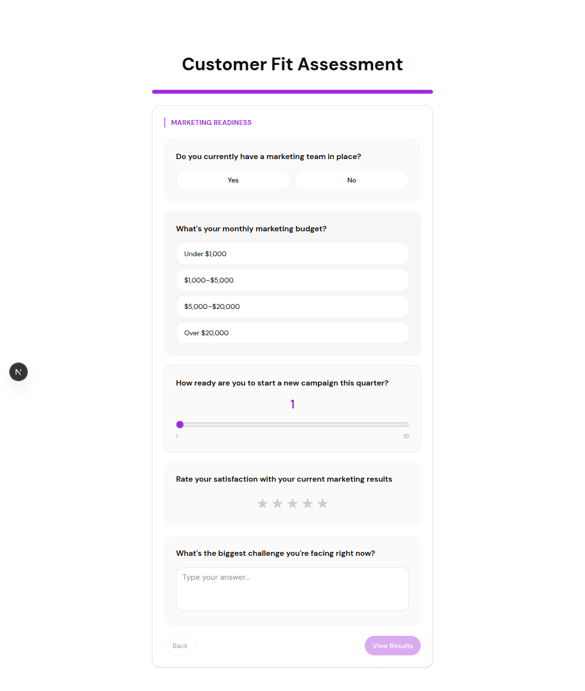 FluoTest live quiz example for a customer fit assessment