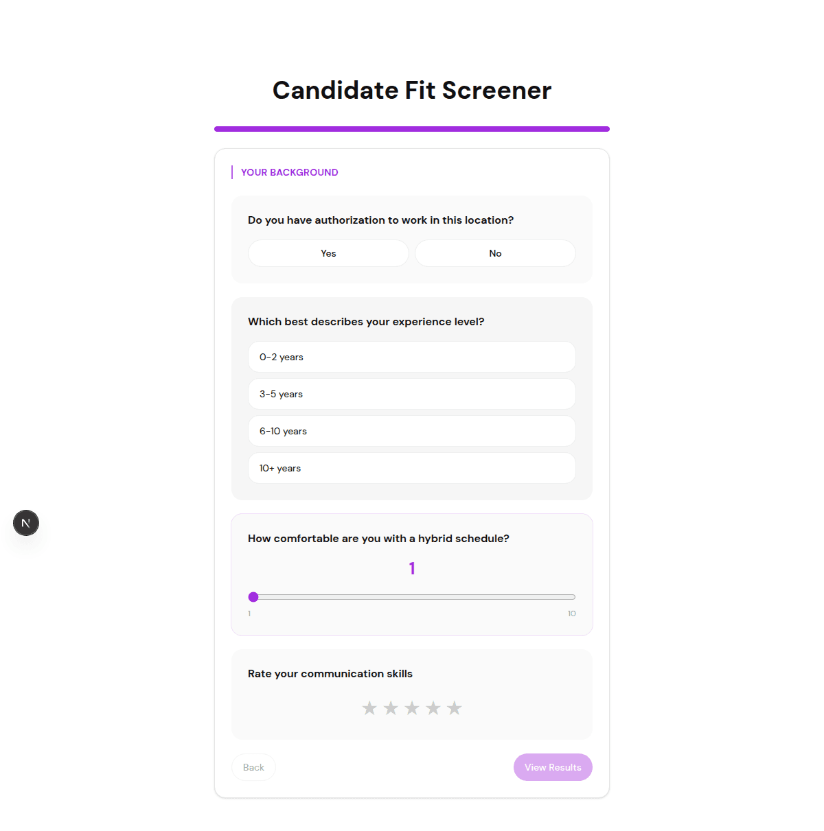 FluoTest live quiz example for screening job candidates