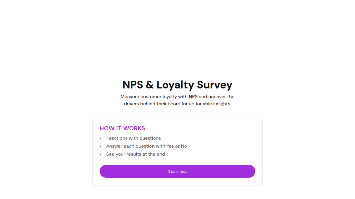 The free NPS & Loyalty Survey template in FluoTest