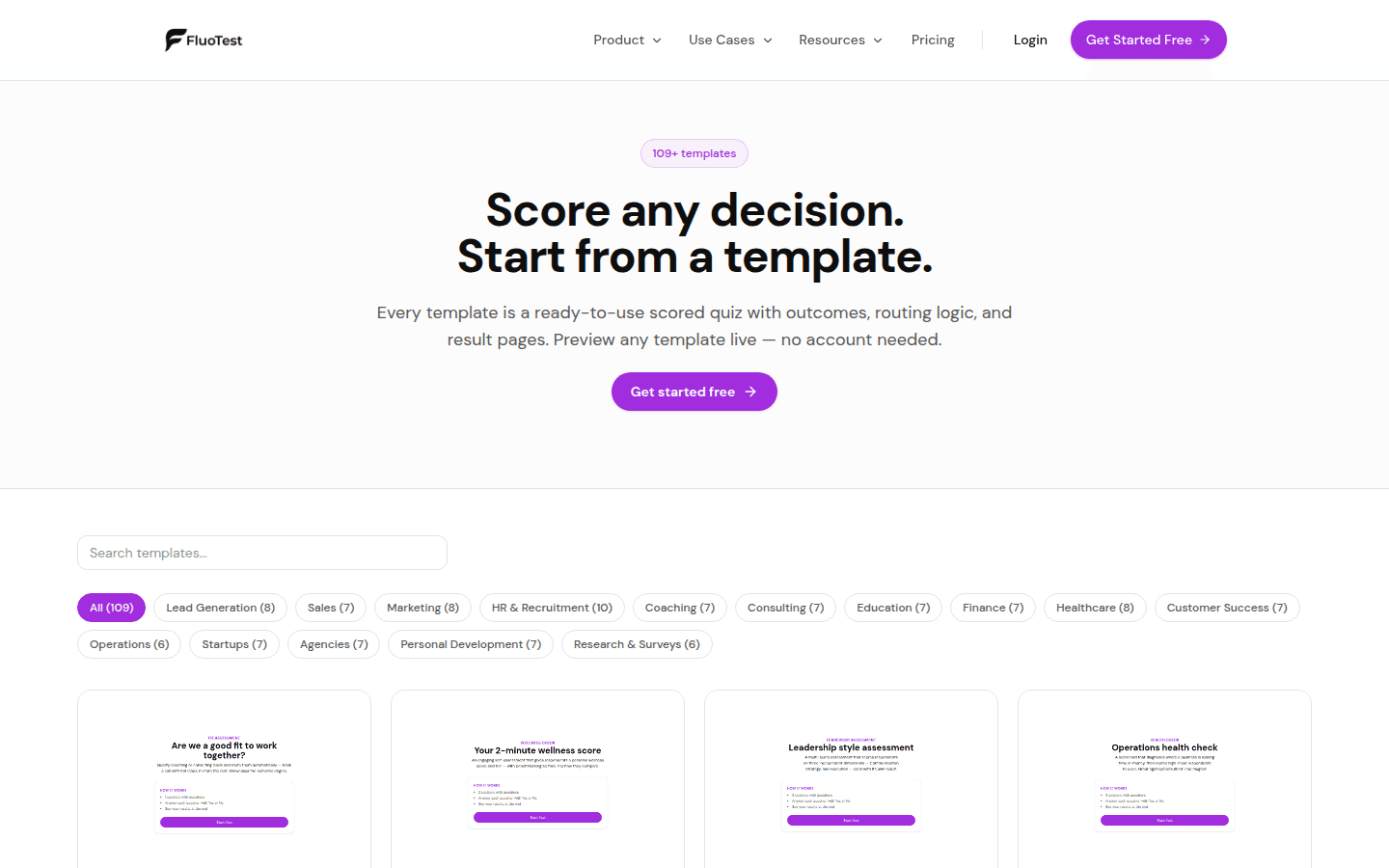FluoTest quiz template gallery