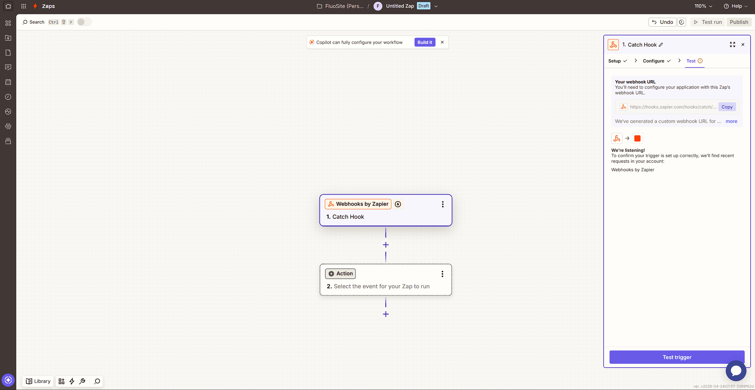 FluoTest Zapier webhook configuration